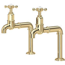 Perrin & Rowe Ionian Deck Mounted Bib Taps With X-Head Handles (Polished Brass).