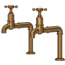 Perrin & Rowe Ionian Deck Mounted Bib Taps With X-Head Handles (English Bronze).