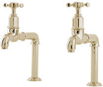 Perrin & Rowe Mayan Deck Mounted Bib Taps With X-Head Handles (Gold).