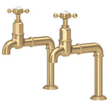 Perrin & Rowe Ionian Deck Mounted Bib Taps With X-Head Handles (Satin Brass).
