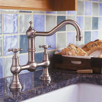 Perrin & Rowe Provence Bridge Kitchen Tap With X-Head Handles (Pewter).