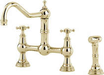 Perrin & Rowe Provence Kitchen Tap With Rinser & X-Head Handles (Gold).