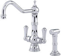 Perrin & Rowe Picardie Kitchen Tap With Rinser & Lever Handles (Chrome).