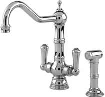 Perrin & Rowe Picardie Kitchen Tap With Rinser & Lever Handles (Pewter).