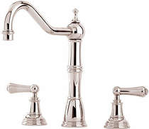 Perrin & rowe alsace 3 hole kitchen mixer tap with lever handles (nickel).