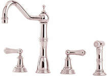 Perrin & Rowe Alsace 4 Hole Kitchen Tap With Lever Handles & Rinser (Nickel).