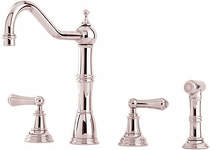 Perrin & rowe alsace 4 hole kitchen tap with lever handles & rinser (nickel).