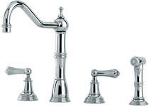 Perrin & Rowe Alsace 4 Hole Kitchen Tap With Lever Handles & Rinser (Pewter).