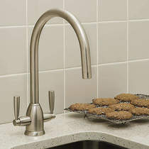 Perrin & Rowe Oberon Kitchen Mixer Tap With Twin Lever Handles (Pewter).