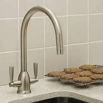 Perrin & rowe oberon kitchen mixer tap with twin lever handles (pewter).