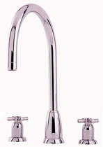 Perrin & Rowe Callisto 3 Hole Kitchen Tap With X-Head Handles (Nickel).