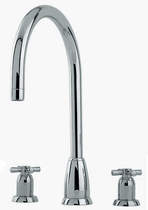 Perrin & Rowe Callisto 3 Hole Kitchen Tap With X-Head Handles (Pewter).
