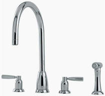 Perrin & Rowe Callisto 4 Hole Kitchen Tap With Lever Handles & Rinser (Pewter).