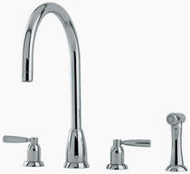 Perrin & rowe callisto 4 hole kitchen tap with lever handles & rinser (pewter).