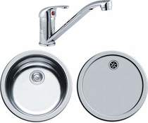 Pyramis round kitchen sink, drainer & tap with wastes. 450mm diameter.