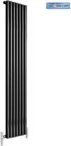 Reina Radiators Round Single Vertical Radiator (Black). 295x1800mm.