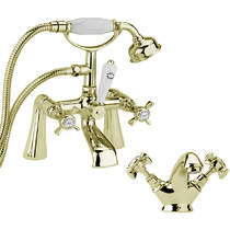 Sagittarius Churchmans Mono Basin & Bath Shower Mixer Taps Pack (Gold).