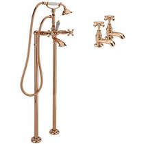 Tre Mercati Allora Basin & Floor Standing Bath Shower Mixer Tap (Rose Gold).