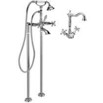 Tre Mercati Allora Basin Mixer & Floor Standing Bath Shower Mixer Tap (Chrome).