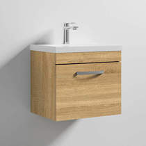 Nuie Furniture Wall Vanity Unit With 1 x Drawer & Basin 500mm (Natural Oak).