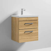Nuie Furniture Wall Vanity Unit With 2 x Drawer & Basin 500mm (Natural Oak).