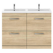 Nuie Furniture Vanity Unit With 4 x Drawers & Double Basin (Natural Oak).