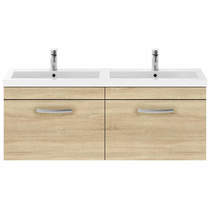 Nuie Furniture Wall Vanity Unit With 2 x Drawers & Double Basin (Natural Oak).