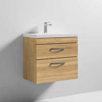 Nuie Furniture Wall Vanity Unit With 2 x Drawer & Basin 600mm (Natural Oak).