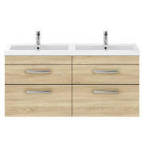 Nuie Furniture Wall Vanity Unit With 4 x Drawers & Double Basin (Natural Oak).