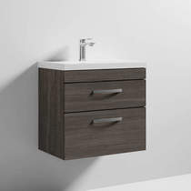 Nuie Furniture Wall Vanity Unit With 2 x Drawer & Basin 600mm (Grey Avola).