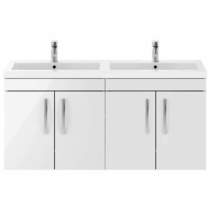 Nuie Furniture Wall Vanity Unit With 4 x Doors & Double Basin (Gloss White).