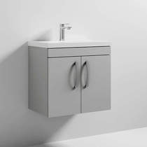 Nuie Furniture Wall Vanity Unit With 2 x Doors & Basin 600mm (Gloss Grey Mist).