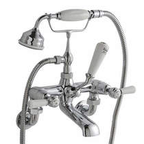 Hudson reed topaz wall bath shower mixer tap with levers (white & chrome).