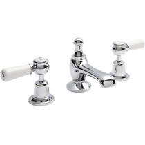 Hudson Reed Topaz Basin Mixer Tap With Ceramic Lever Handles (White & Chrome).