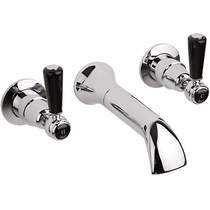 Hudson Reed Topaz Wall Bath Tap With Ceramic Lever Handles (Black & Chrome).