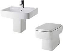 Premier Bliss Back To Wall Toilet Pan With Seat, Basin & Semi Pedestal.