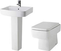 Premier Bliss Back To Wall Toilet Pan With Seat, 520mm Basin & Pedestal.