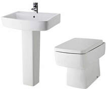 Premier Bliss Back To Wall Toilet Pan With Seat, 600mm Basin & Pedestal.