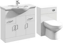 Italia Furniture 850mm Vanity Unit With Basin Type 1 & 500mm WC Unit (White).