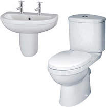 Crown Ceramics Ivo Suite With Toilet, 550mm Basin & Semi Pedestal (2 Tap Hole).