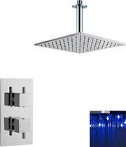 Nuie Showers Twin Thermostatic Shower Valve & Large LED Square Head.