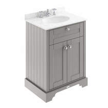 Old London Furniture Vanity Unit, Basin & Grey Marble 600mm (Grey, 3TH).