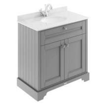Old London Furniture Vanity Unit, Basin & White Marble 800mm (Grey, 1TH).