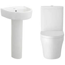 Hudson Reed Ceramics Luna Flush To Wall Toilet, Seat, 520mm Basin & Ped.