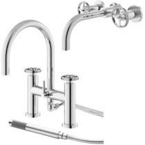 HR Revolution Wall Mounted Basin & BSM Tap With Industrial Handles.