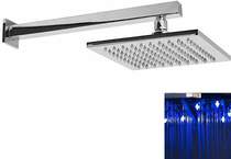 Premier Showers Square LED Shower Head With Wall Arm (200x200mm, Chrome).