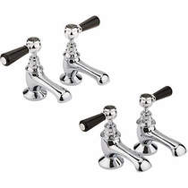 Hudson Reed Topaz Basin & Bath Tap Pack With Levers (Black & Chrome).