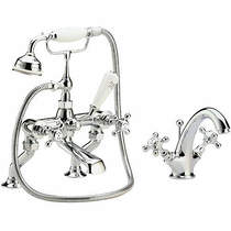 Hudson Reed Topaz Mono Basin & BSM Tap Pack With X-Heads (White & Chrome).