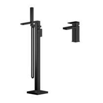 Nuie Windon Basin & Floor Standing Bath Shower Mixer Tap (Matt Black).