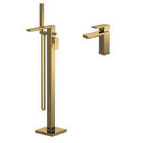 Nuie Windon Basin & Floor Standing Bath Shower Mixer Tap (Brushed Brass).